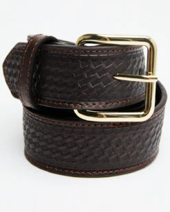 Double S Basketweave Embossed Money Pocket Leather Belt