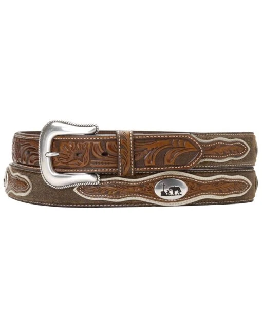 Nocona Cowboy Prayer Concho Tooled Billets Belt -Gates Shop 120P58 22 P1