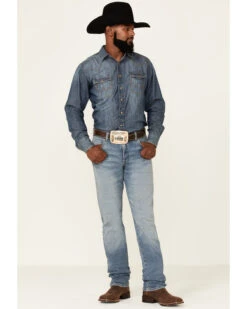 Wrangler Retro Green Men's Gralin Light Wash Stretch Slim Straight Jeans