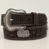M & F Western Men's Tooled Basketweave Contrast Stitch Western Belt