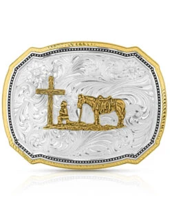 Montana Silversmiths Men's Right Cut Of The Rope With Christian Cowboy Belt Buckle