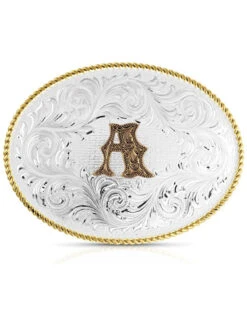 Montana Silversmiths Classic Western Oval Two-Tone Initial Belt Buckle - A