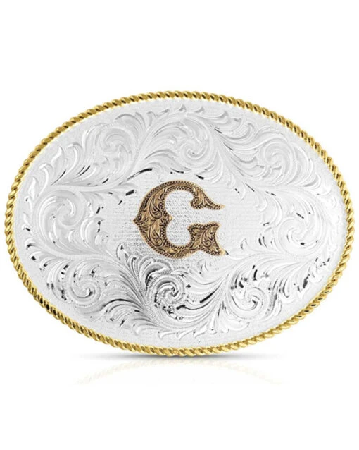 Montana Silversmiths Classic Western Oval Two-Tone Initial Belt Buckle - G -Gates Shop 2000396048 040 P1