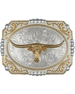 Montana Silversmiths Men's Two-Tone Cowboy Cameo With Longhorn Buckle